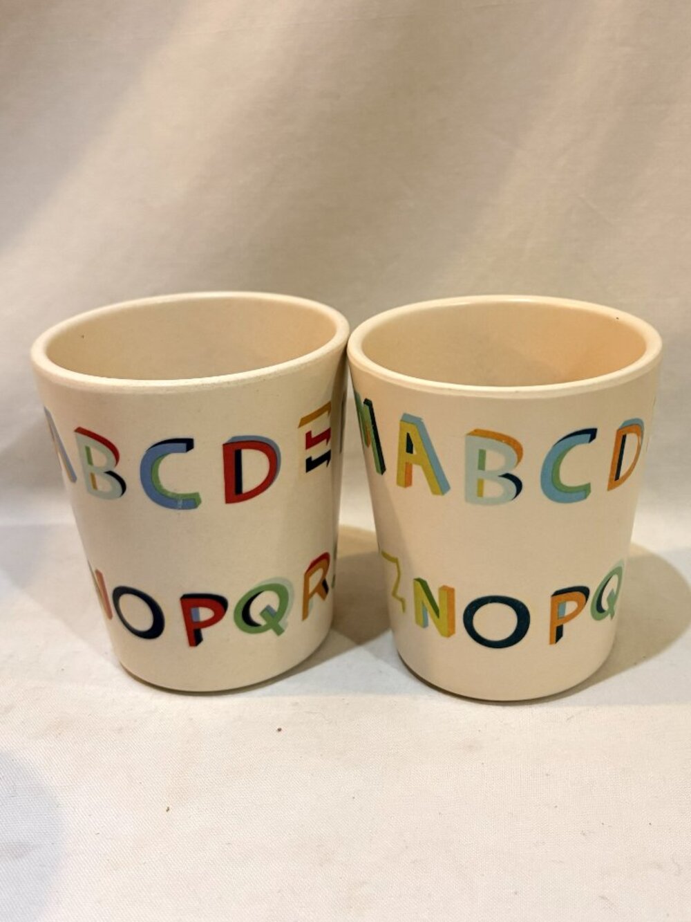 Pair of Pillowfort Kid Cups BPA Free Melamine Alphabet Pattern